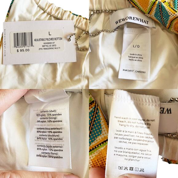 WEWOREWHAT Metallic Geo Bikini Set Ruched Bottom Claudia Top Orange Blue Large - Picture 11 of 15